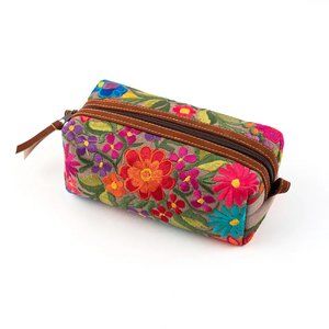 NWT Floral Travel Cosmetic Case with leather trim